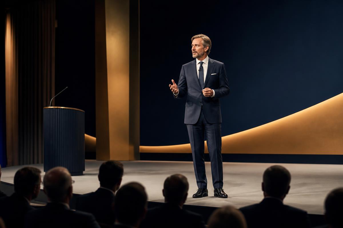 Bryant D Nielson delivering a keynote on stage